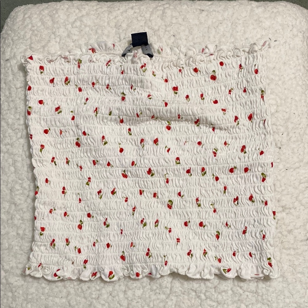American Eagle Outfitters White Smocked Tank Top with Red Floral Pattern
